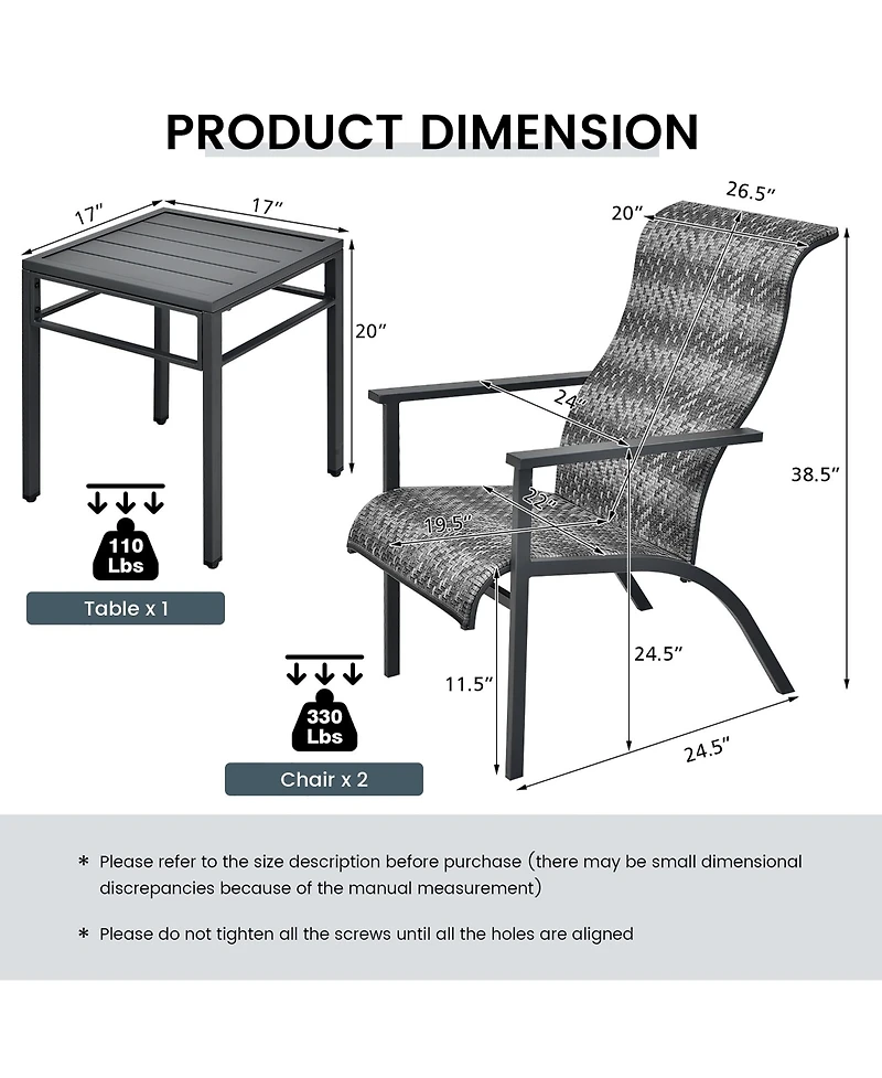 Gymax 3PCS Rattan Bistro Chair Set Patio Furniture Set W/Table
