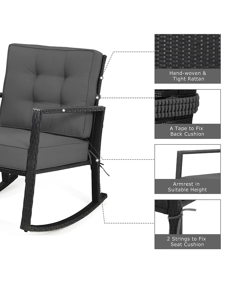 2 Pcs Patio Rattan Rocker Chair Outdoor Glider Rocking Chair Cushion Lawn