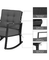 2 Pcs Patio Rattan Rocker Chair Outdoor Glider Rocking Chair Cushion Lawn