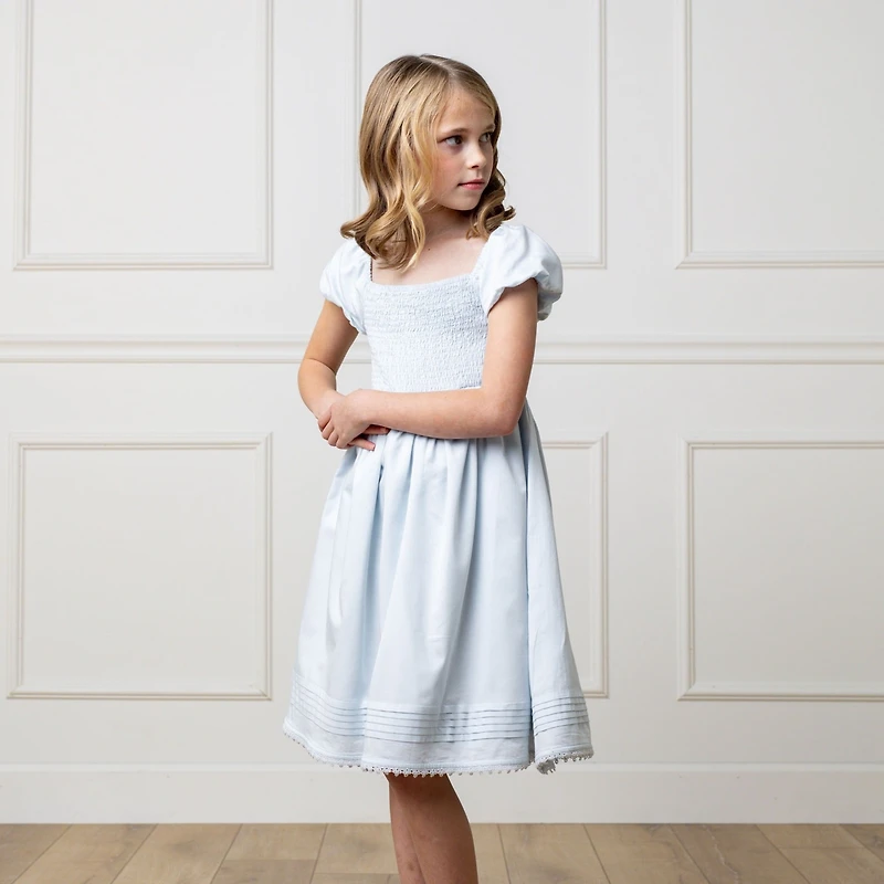 Hope & Henry Big Girls Sateen Cap Sleeve Special Occasion Smocked Flower Dress