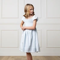 Hope & Henry Big Girls Sateen Cap Sleeve Special Occasion Smocked Flower Dress