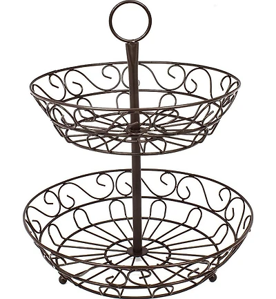 Sorbus 2-Tier Metal Countertop Fruit Basket & Bowl Stand - Stylish Storage for Kitchen & Dining - Bronze
