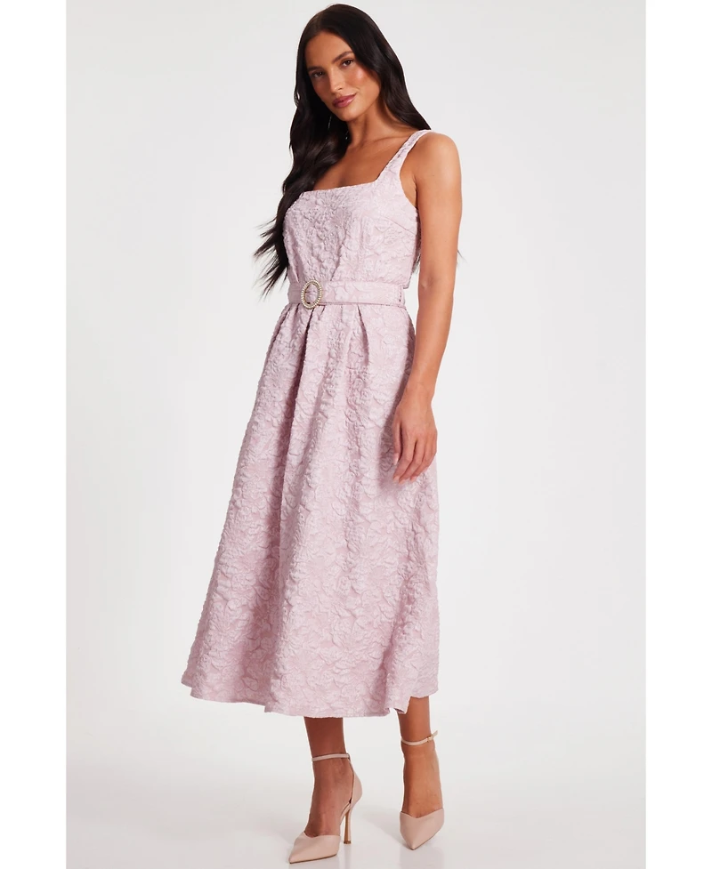Quiz Women's Jacquard Square Neck Midi Dress