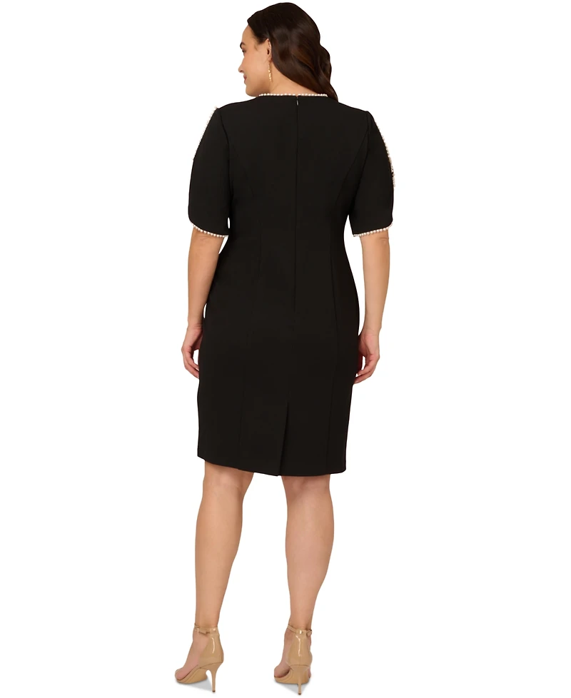 Adrianna Papell Plus Imitation Pearl-Trim Crepe Sheath Dress