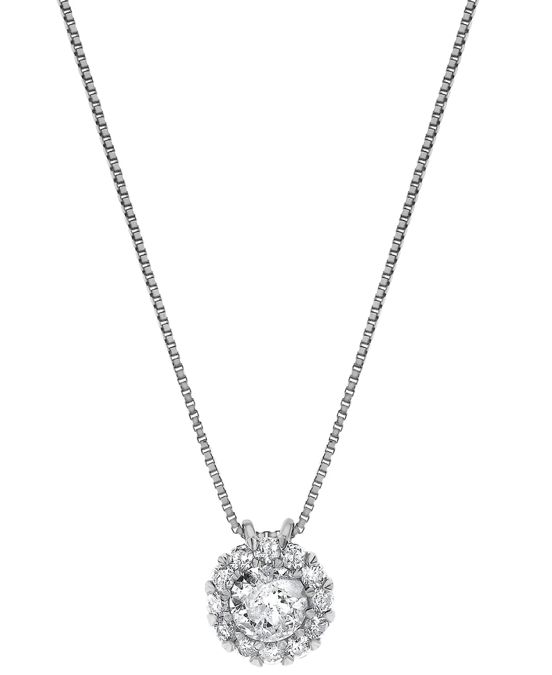 Diamond Halo Pendant Necklace (1/2 ct. t.w.) in 14k White Gold