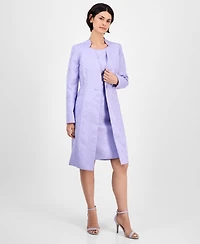 Le Suit Women's One-Button Long-Sleeve Topper Jacket & Sleeveless Sheath Dress Set, Regular Petite