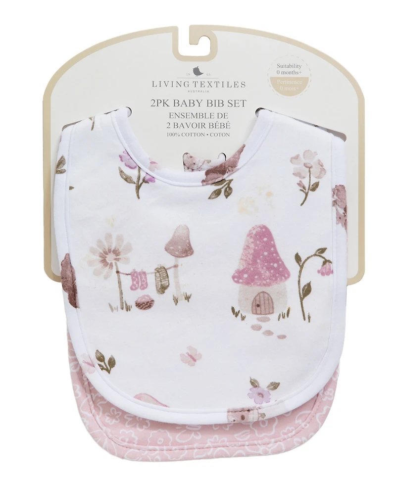 Living Textiles Baby Girls 2-Pack Mushroom House Collection Bib
