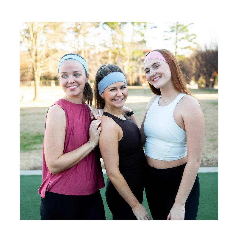 Women's Pack of Wide Training Headbands - Blue + Grey + Pink
