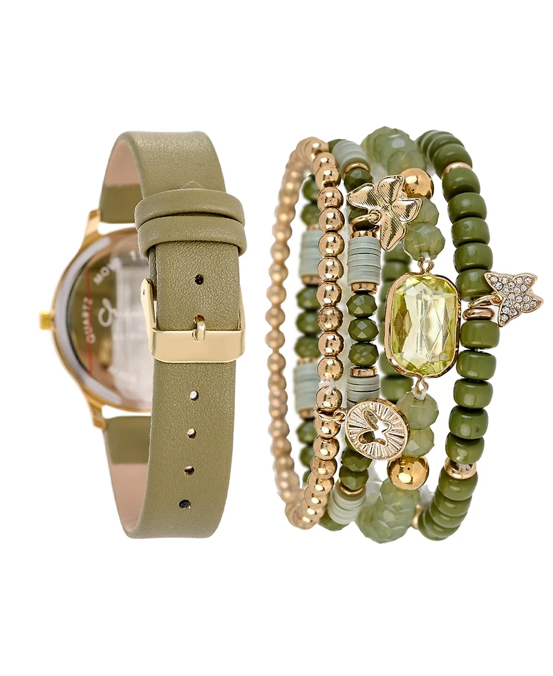 Jessica Carlyle Women's Olive Polyurethane Leather Analog Watch, 38mm