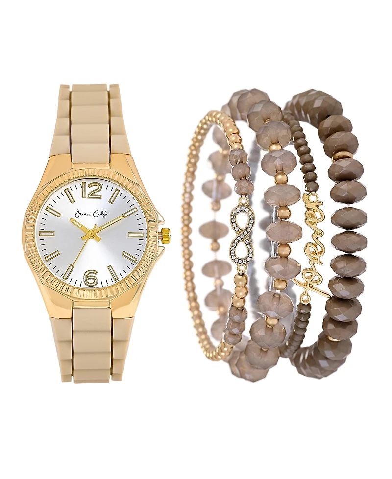 Jessica Carlyle Women's Matte Beige Silicone Strap Analog Watch, 35mm