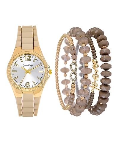 Jessica Carlyle Women's Matte Beige Silicone Strap Analog Watch, 35mm