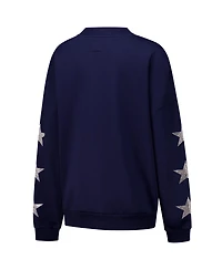 Gameday Couture Women's Navy Denver Broncos Rhinestone Star Sleeve Settle the Score Tri-Blend Pullover