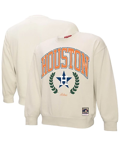 Mitchell & Ness Women's Cream Houston Astros Cooperstown Collection Laurel Crew Pullover Sweatshirt