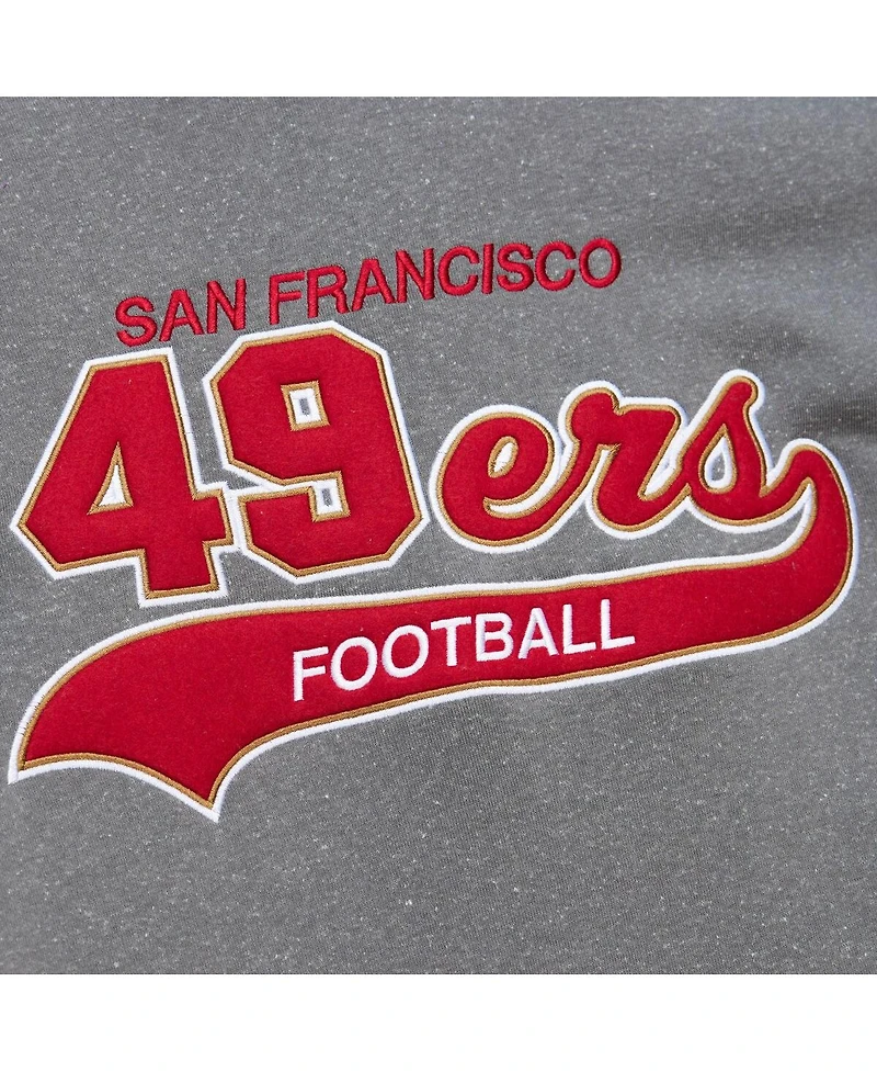 Mitchell & Ness Men's Heather Gray San Francisco 49ers Vintage Logo Snow Washed Fleece Pullover Hoodie