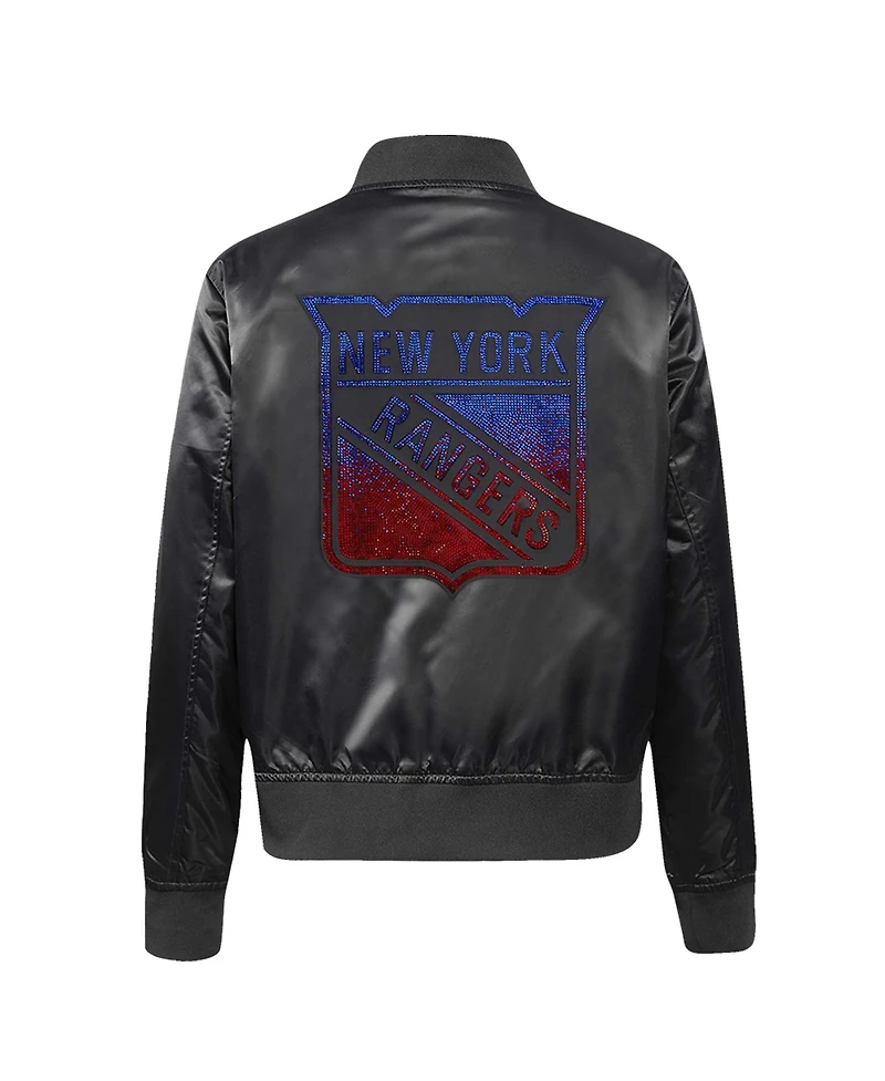 Pro Standard Women's Black New York Rangers Rhinestone Jewels Satin Full-Snap Jacket