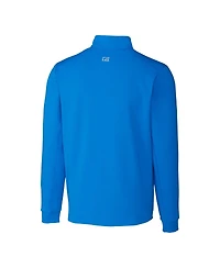 Cutter & Buck Men's Blue Detroit Lions Helmet Traverse Stretch Quarter-Zip Pullover Top