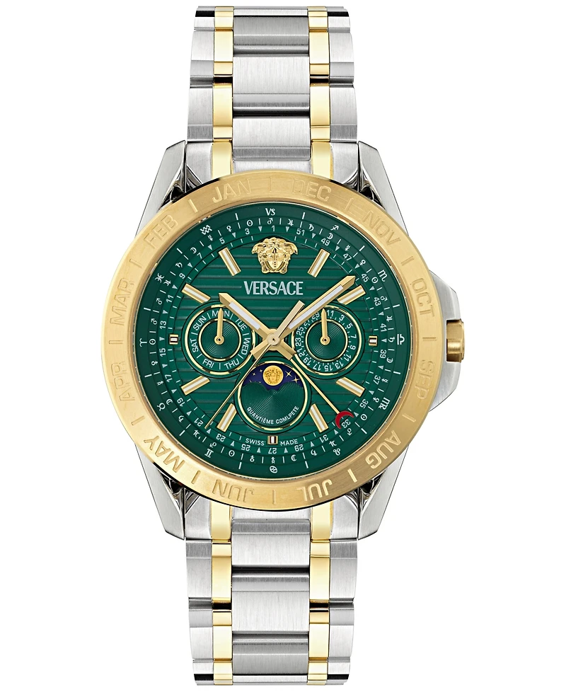 Versace Men's Swiss V-Galaxy Moonphase Two-Tone Stainless Steel Bracelet Watch 43mm