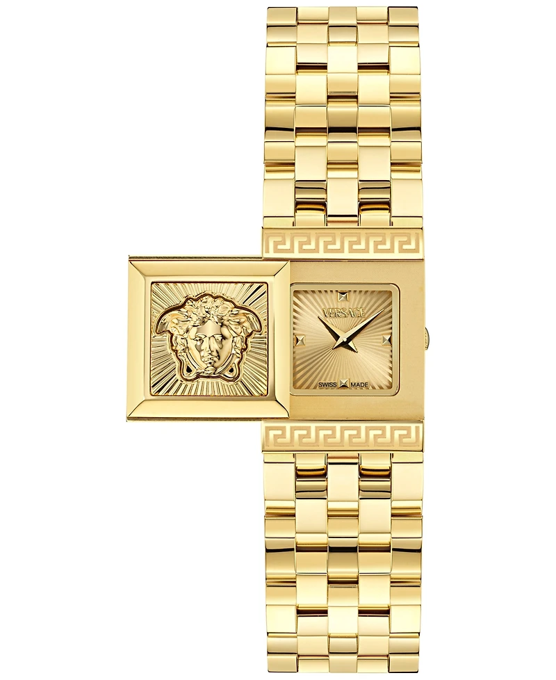 Versace Women's Swiss Reveal Square Gold Ion Plated Bracelet Watch 18x25mm