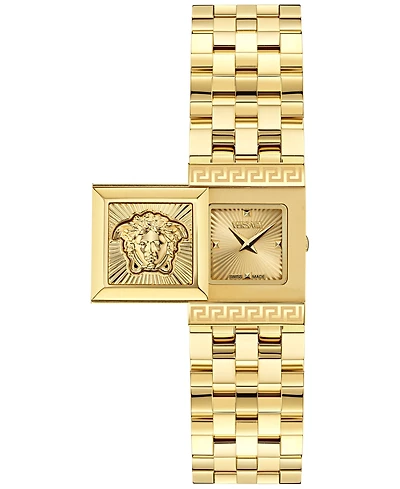 Versace Women's Swiss Reveal Square Gold Ion Plated Bracelet Watch 18x25mm