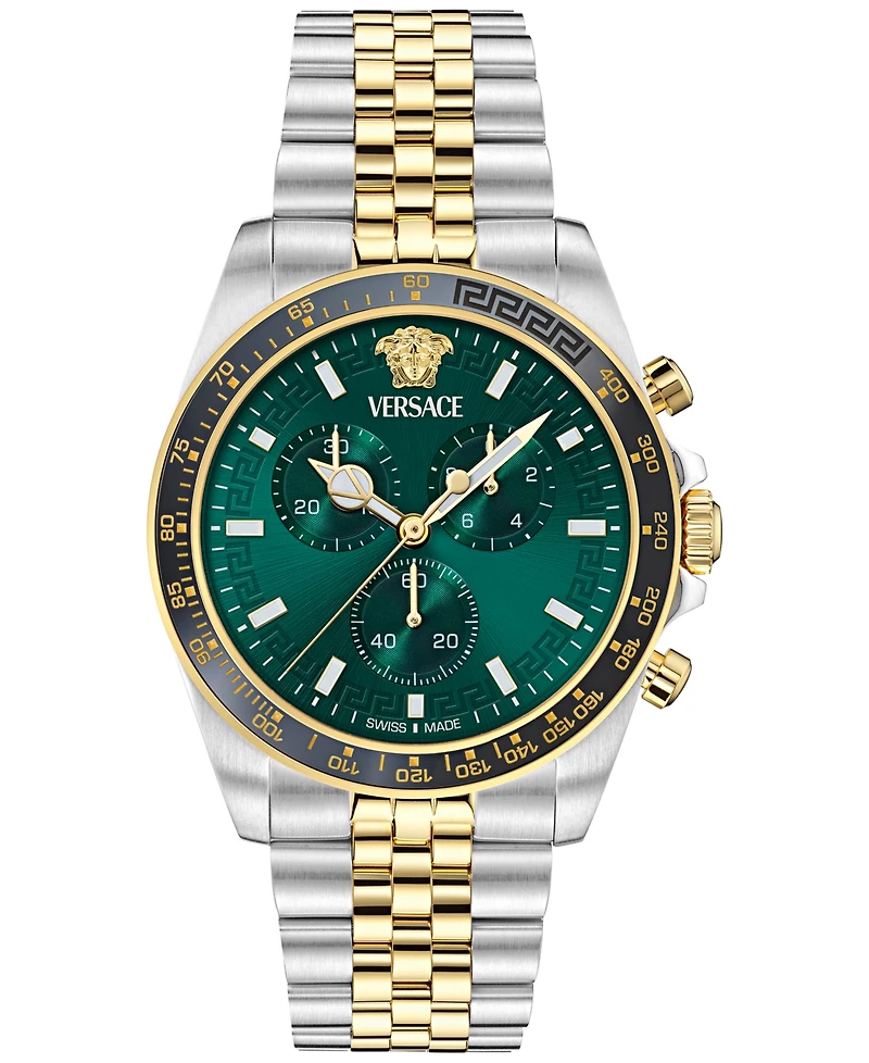 Versace Men's Swiss Chronograph Greca Chrono Wave Two-Tone Stainless Steel Bracelet Watch 43mm