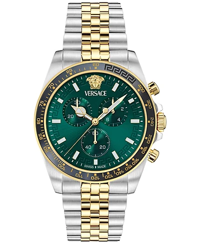 Versace Men's Swiss Chronograph Greca Chrono Wave Two-Tone Stainless Steel Bracelet Watch 43mm
