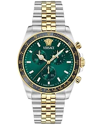 Versace Men's Swiss Chronograph Greca Chrono Wave Two-Tone Stainless Steel Bracelet Watch 43mm