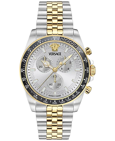 Versace Men's Swiss Chronograph Greca Chrono Wave Two-Tone Stainless Steel Bracelet Watch 43mm