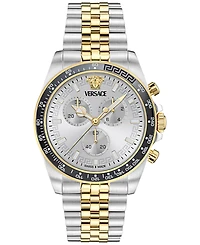 Versace Men's Swiss Chronograph Greca Chrono Wave Two-Tone Stainless Steel Bracelet Watch 43mm