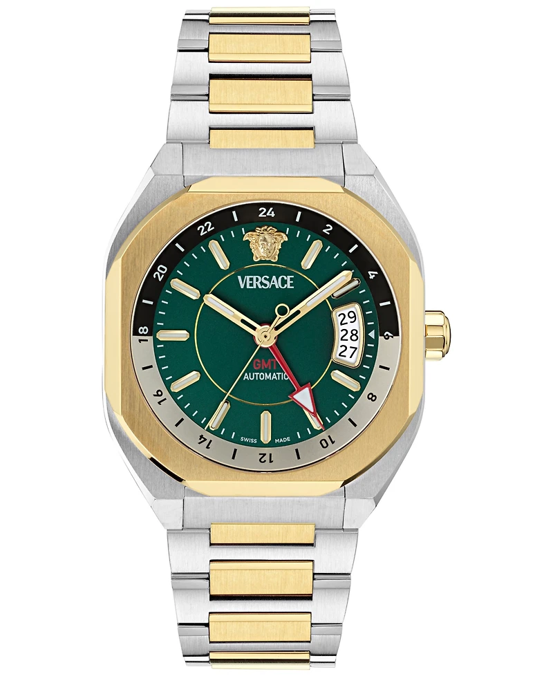 Versace Men's Swiss Automatic V-Contempo Gmt Two-Tone Stainless Steel Bracelet Watch 40x48mm