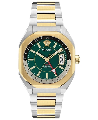 Versace Men's Swiss Automatic V-Contempo Gmt Two-Tone Stainless Steel Bracelet Watch 40x48mm