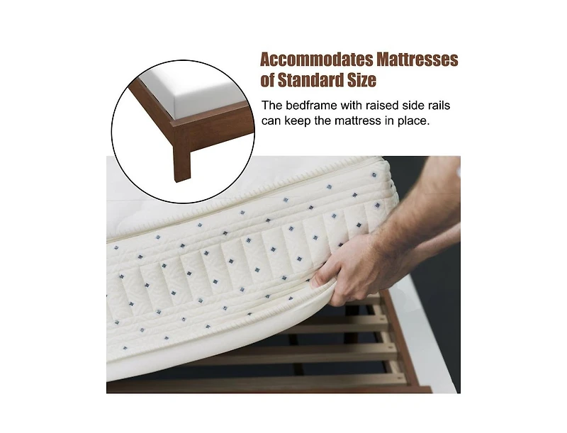 Bed Frame Platform Slat High Headboard Bedroom with Rubber Wood Leg