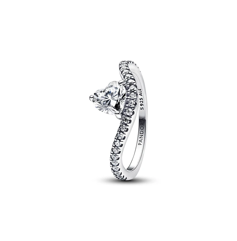 Pandora Sterling Silver Wavy Pave Heart Ring