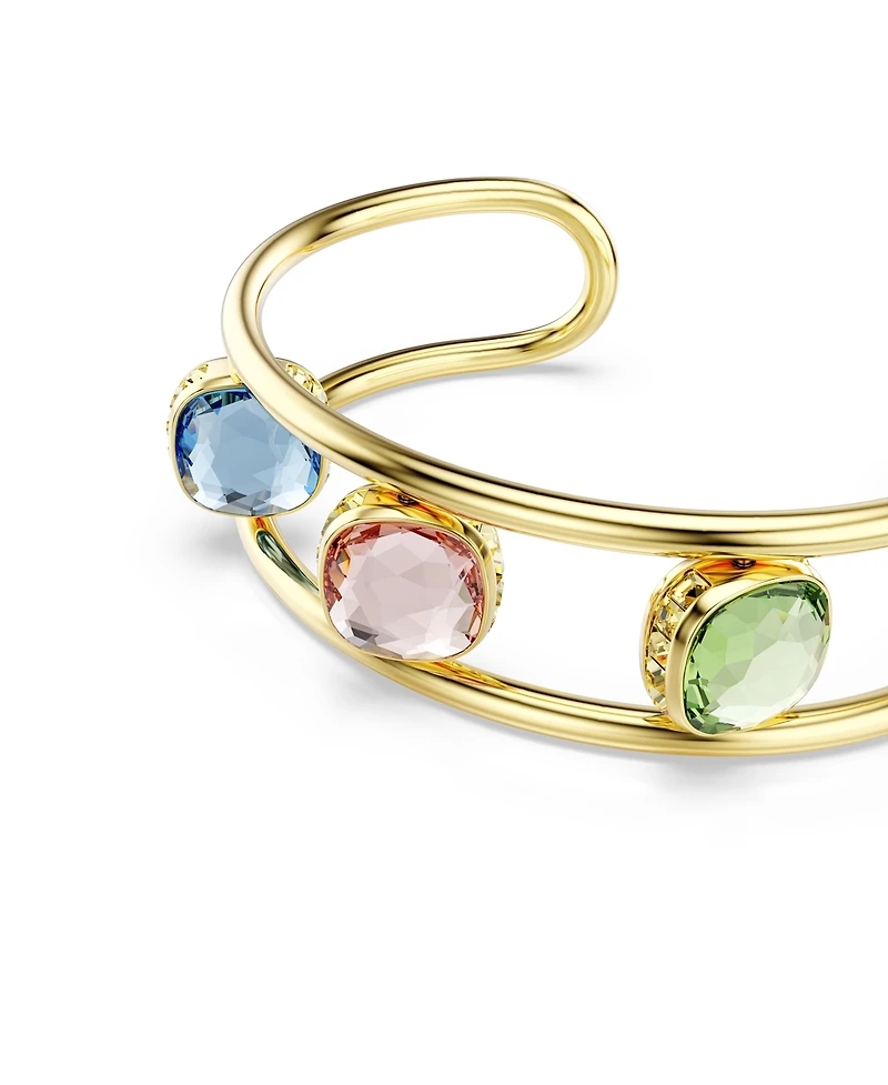 Swarovski Chroma Cushion Cut Green Gold-Tone Plated Cuff Bracelet