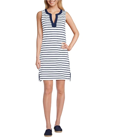Lands' End Women's Tall Cotton Jersey Notch Neck Dress