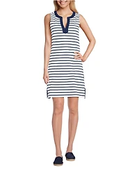 Lands' End Women's Tall Cotton Jersey Notch Neck Dress