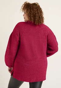 June + Vie Women's Puff-Sleeve Mockneck Sweater
