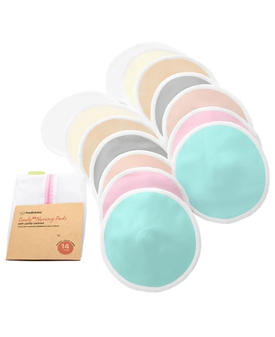 KeaBabies 14pk Organic Nursing Pads, Washable Breast Pads + Wash Bag, Reusable Nipple Pads
