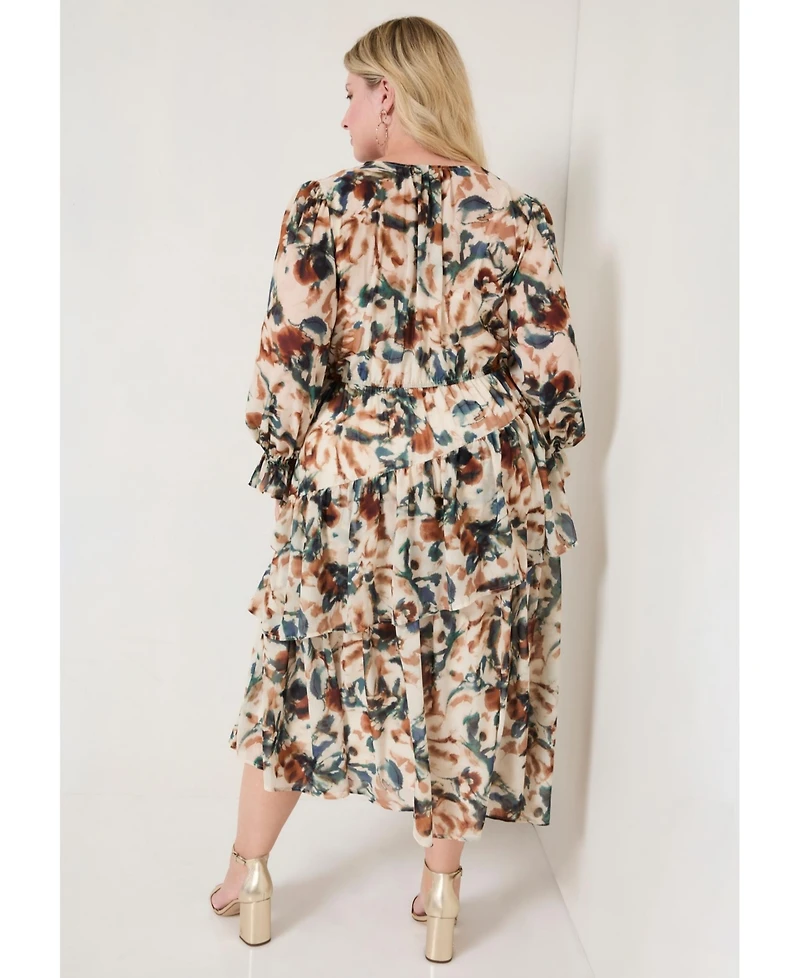 June + Vie Women's Tiered Pleated Midi Dress