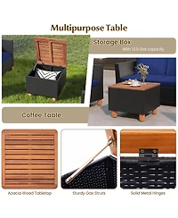 Gymax 4 Pcs Wicker Patio Furniture Set w/ Removable Cushions Storage Coffee Table