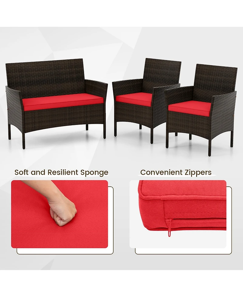Gymax Pcs Patio Furniture Set w/Washable Cushions & Tempered Glass Coffee Table