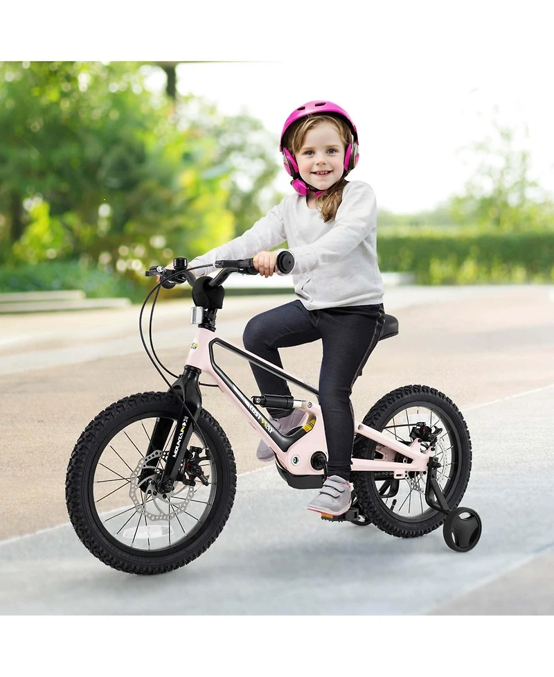 16 Inch Children Bicycle with Training Wheels & Double Disc Brakes Adjustable Seat Magnesium Alloy