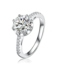 Sterling Silver White Gold Plated with Clear Cubic Zirconia Solitaire Ring