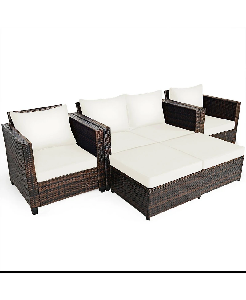 5 Pieces Patio Cushioned Rattan Furniture Set
