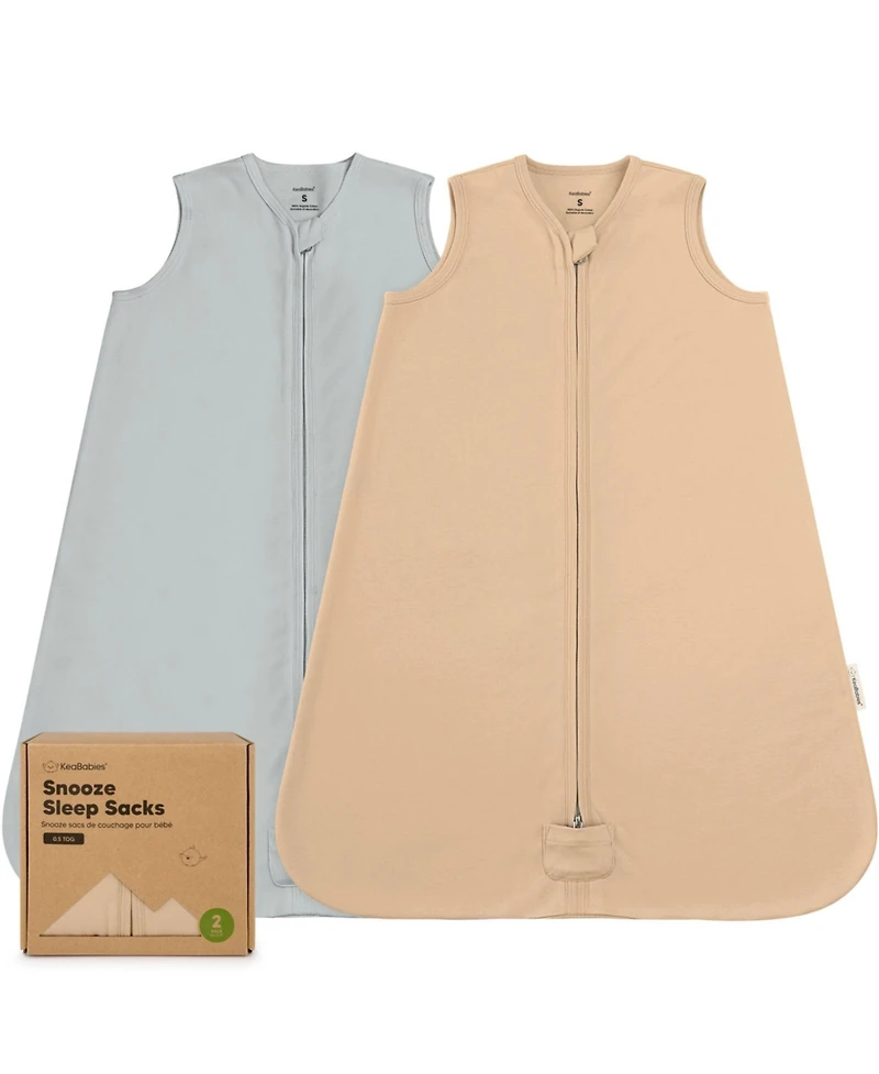 KeaBabies 2-Pack Snooze Baby Sleep Sacks, Cotton Wearable Blanket, Soft Toddler Sleeping Bag, Smooth Zipper
