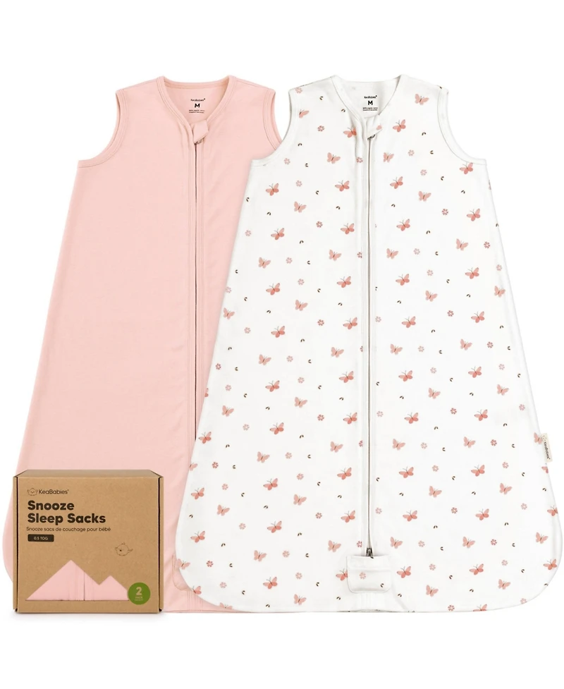 KeaBabies 2-Pack Snooze Baby Sleep Sacks, Cotton Wearable Blanket, Soft Toddler Sleeping Bag