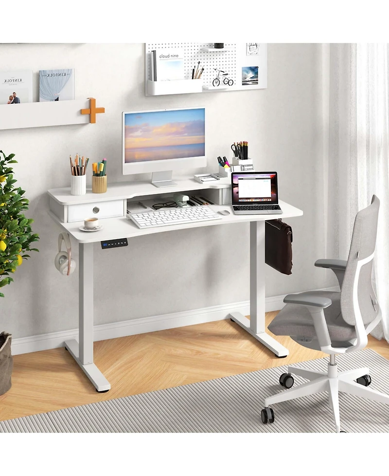 48"x 24" Electric Standing Desk with 2 Drawers Monitor Stand Storage Shelf