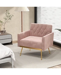 Modern Velvet Accent Chair with Button Tufted Back Metal Legs and Adjustable Foot Pads