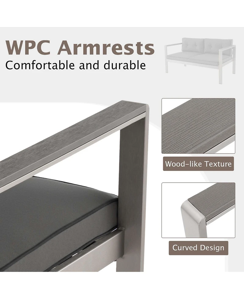 2 Pcs Patio Aluminum Sofa Set Coffee Table Cushioned Loveseat Wpc Armrests