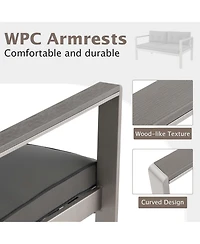 2 Pcs Patio Aluminum Sofa Set Coffee Table Cushioned Loveseat Wpc Armrests