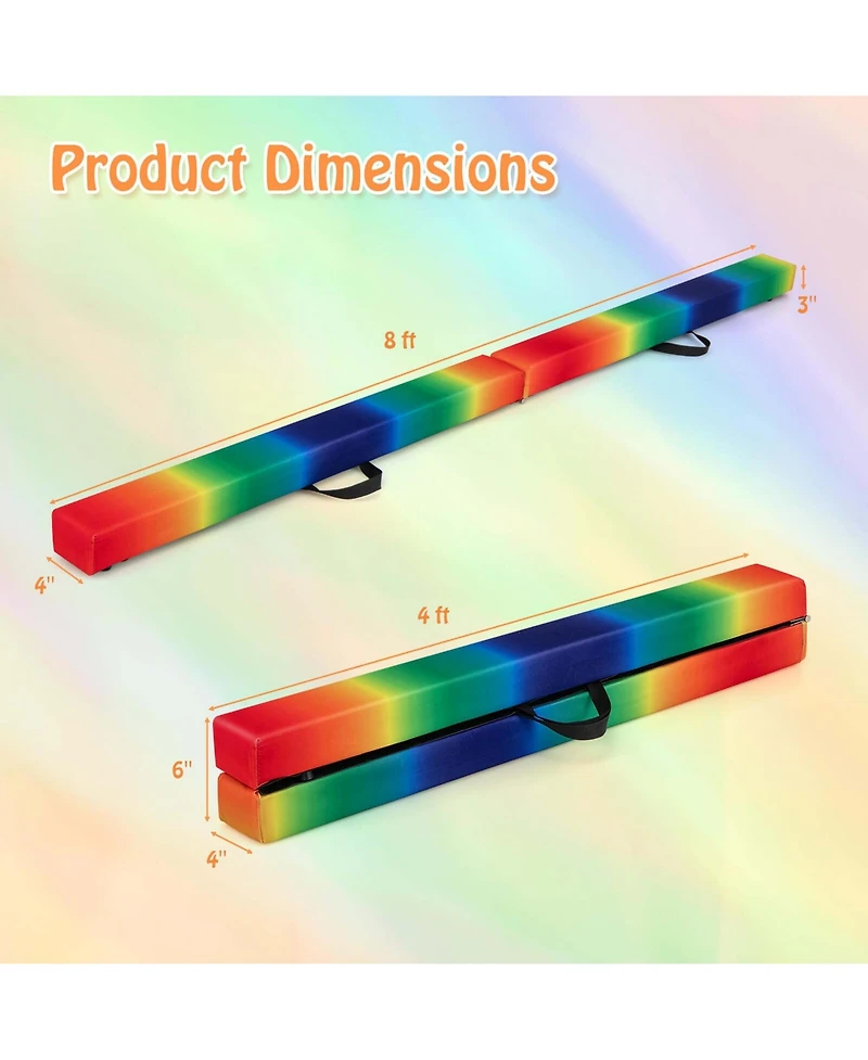 8 Ft Folding Gymnastic Beam with Anti-slip Base Pine Wood Frame Carrying Handle